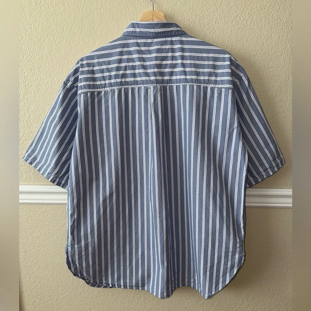 Banana Republic 100% Cotton Short Sleeve Button Down Collared Shirt Striped M